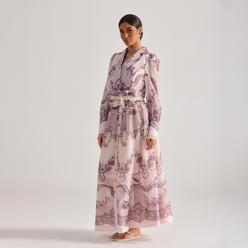 Court style tops printing long skirt 2pcs set