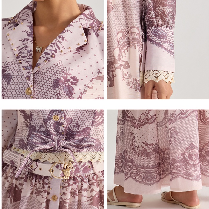 Court style tops printing long skirt 2pcs set