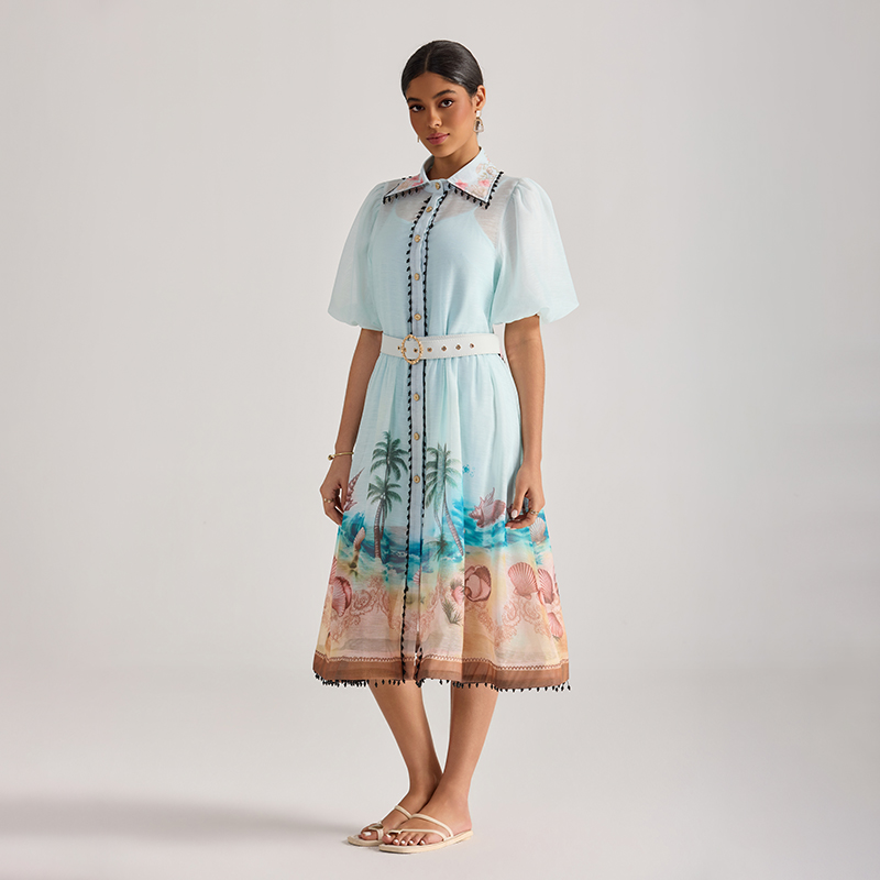 Printing beach dress painting short sleeve long dress