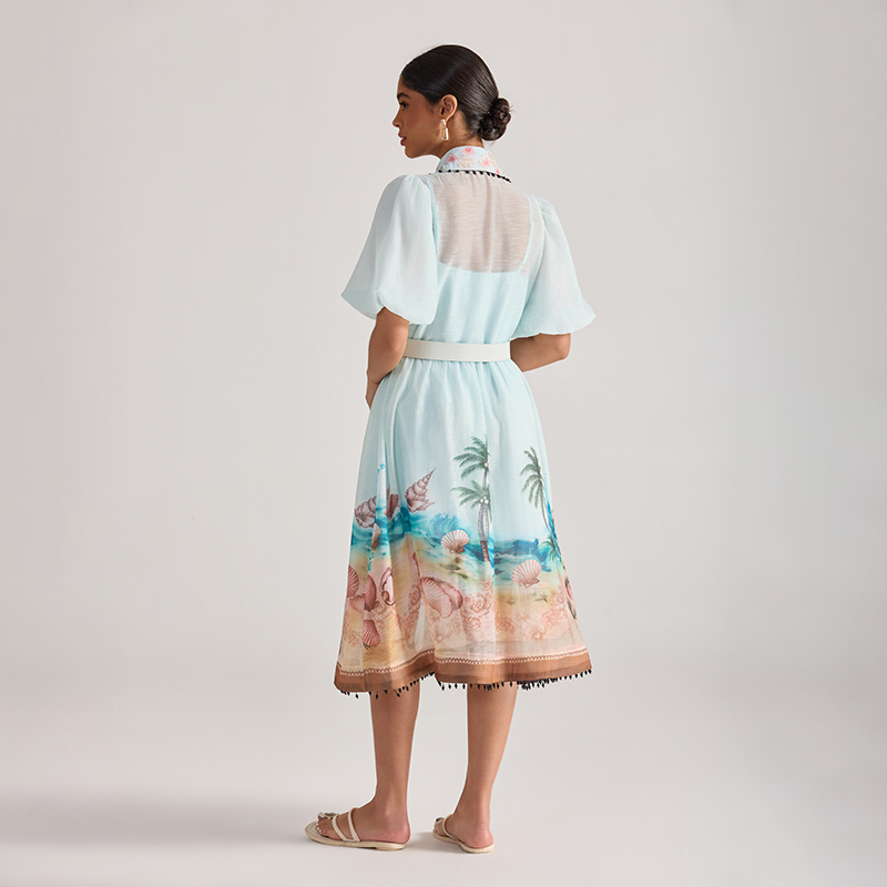 Printing beach dress painting short sleeve long dress