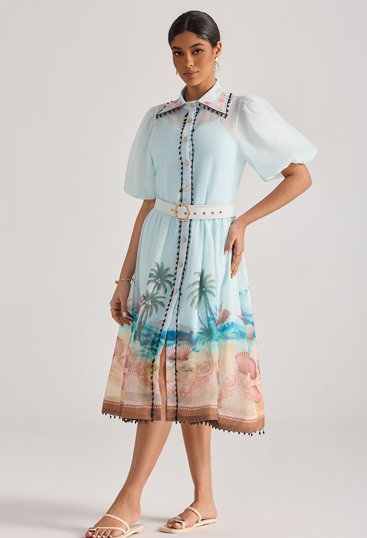 Printing beach dress painting short sleeve long dress