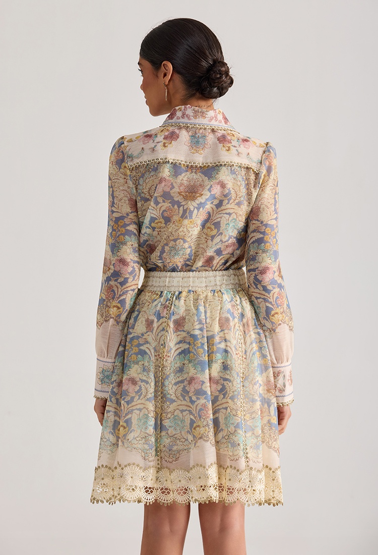 Flowers splice printing court style skirt 2pcs set