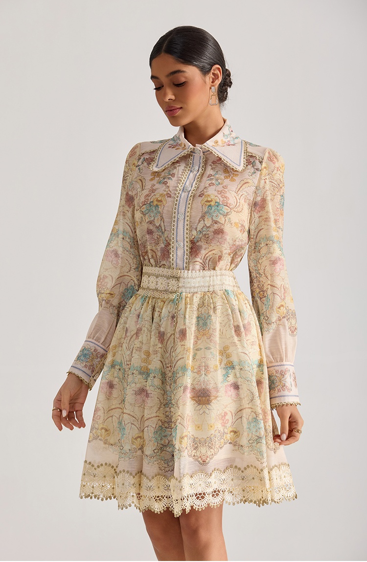 Flowers splice printing court style skirt 2pcs set