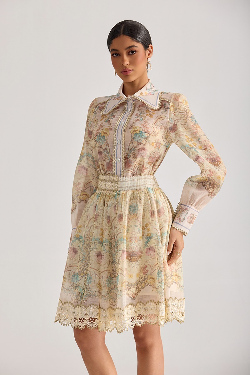 Flowers splice printing court style skirt 2pcs set