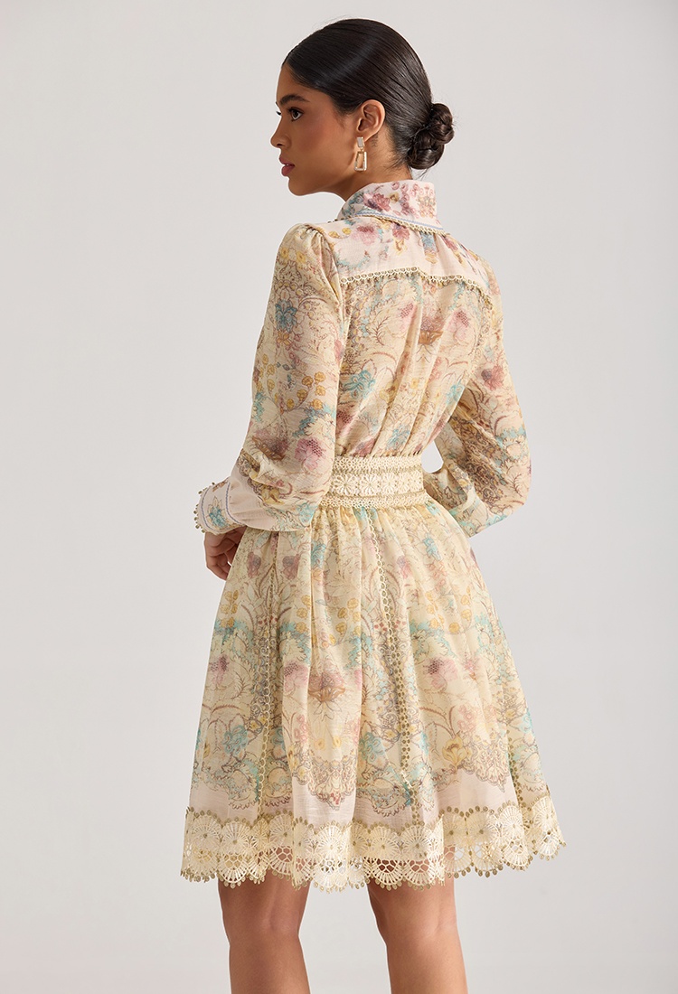 Flowers splice printing court style skirt 2pcs set