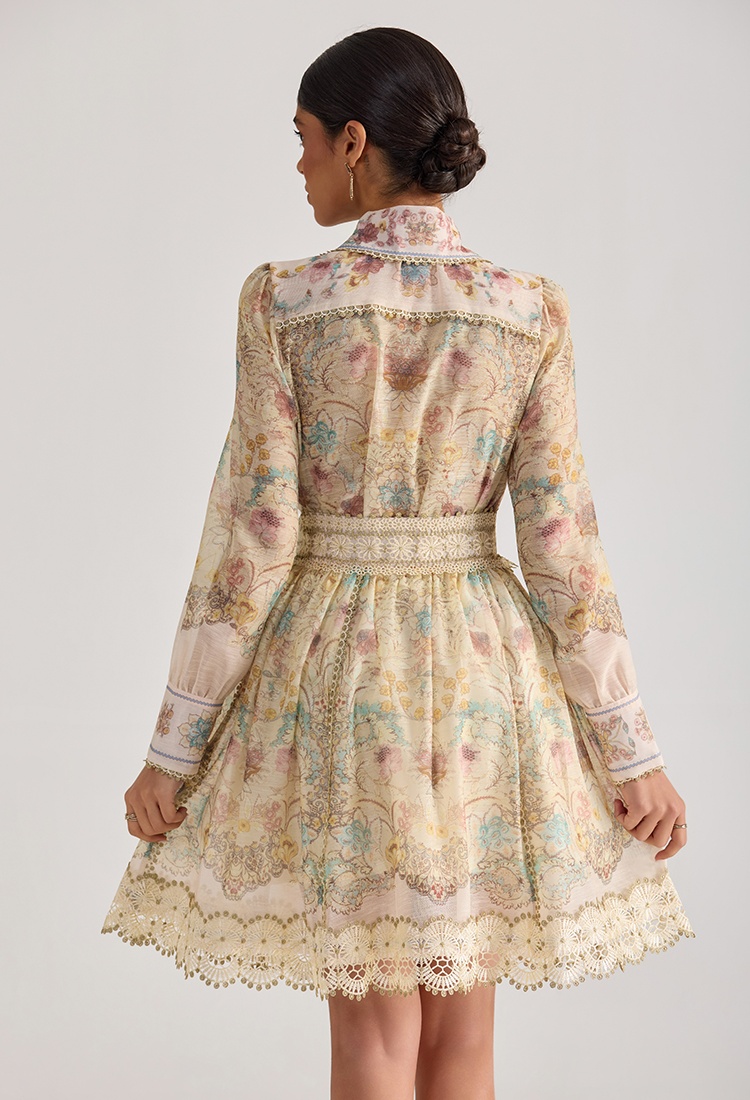 Flowers splice printing court style skirt 2pcs set