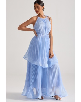 Crimp seaside dress halter big skirt long dress