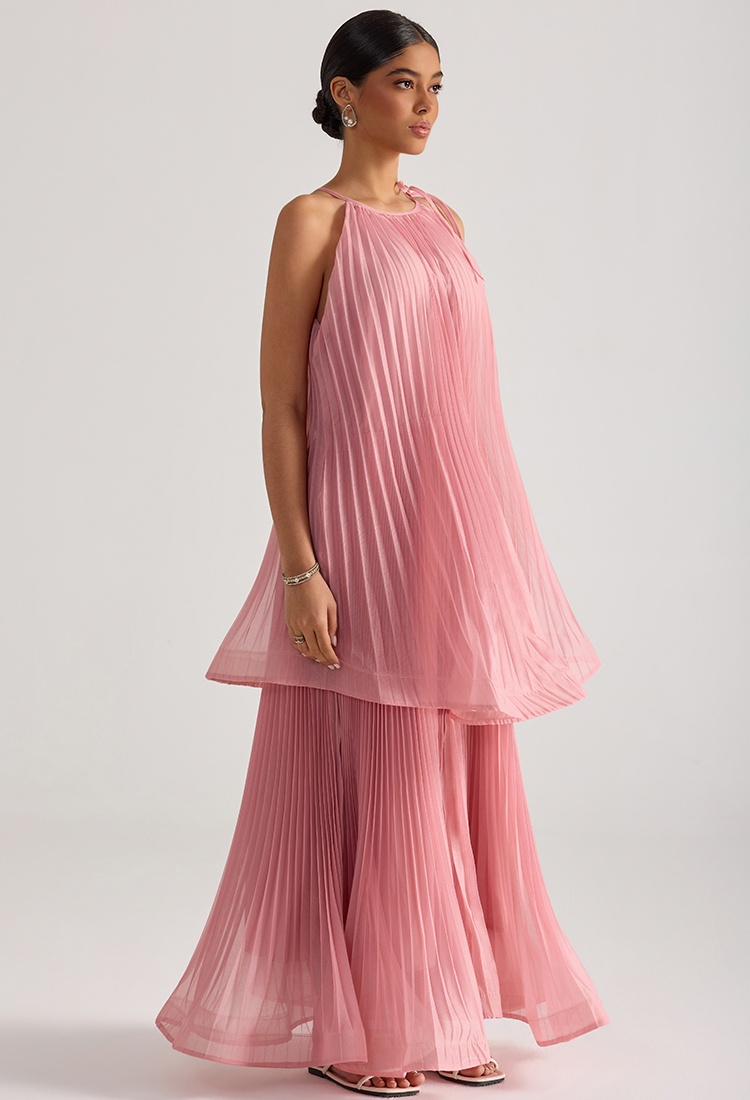 Crimp seaside dress halter big skirt long dress