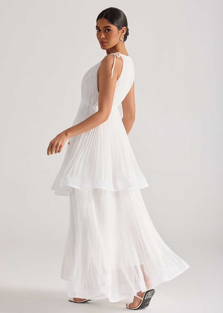 Crimp seaside dress halter big skirt long dress