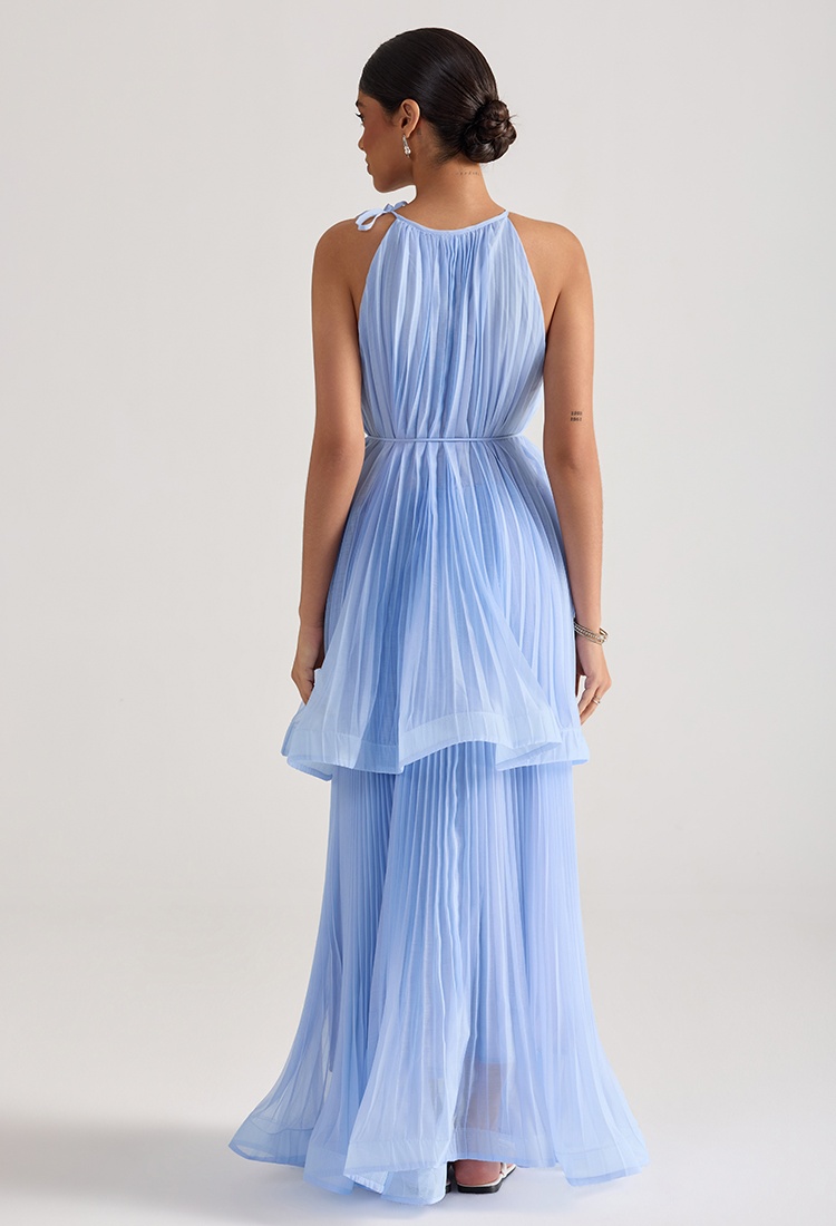 Crimp seaside dress halter big skirt long dress
