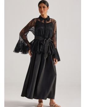 Sling lace tops trumpet sleeves long dress 2pcs set