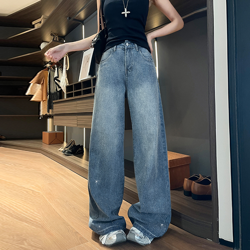 Spring loose long pants starry denim wide leg pants