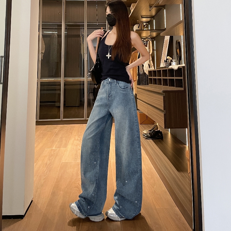 Spring loose long pants starry denim wide leg pants