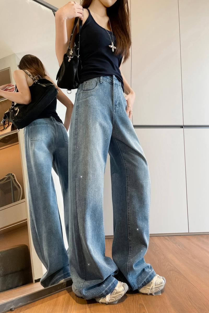 Spring loose long pants starry denim wide leg pants
