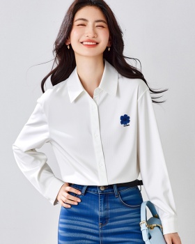 Thin commuting spring tops Casual white shirt for women