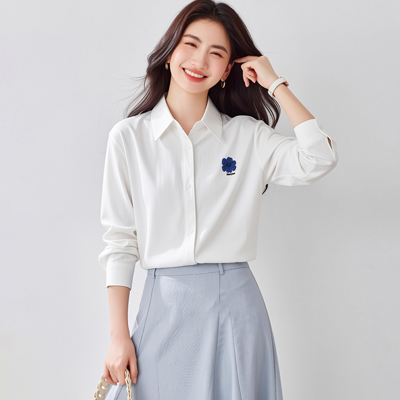 Thin commuting spring tops Casual white shirt for women
