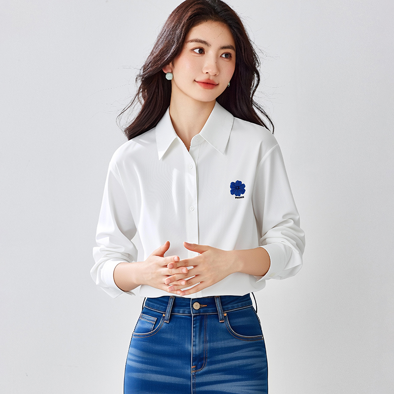 Thin commuting spring tops Casual white shirt for women