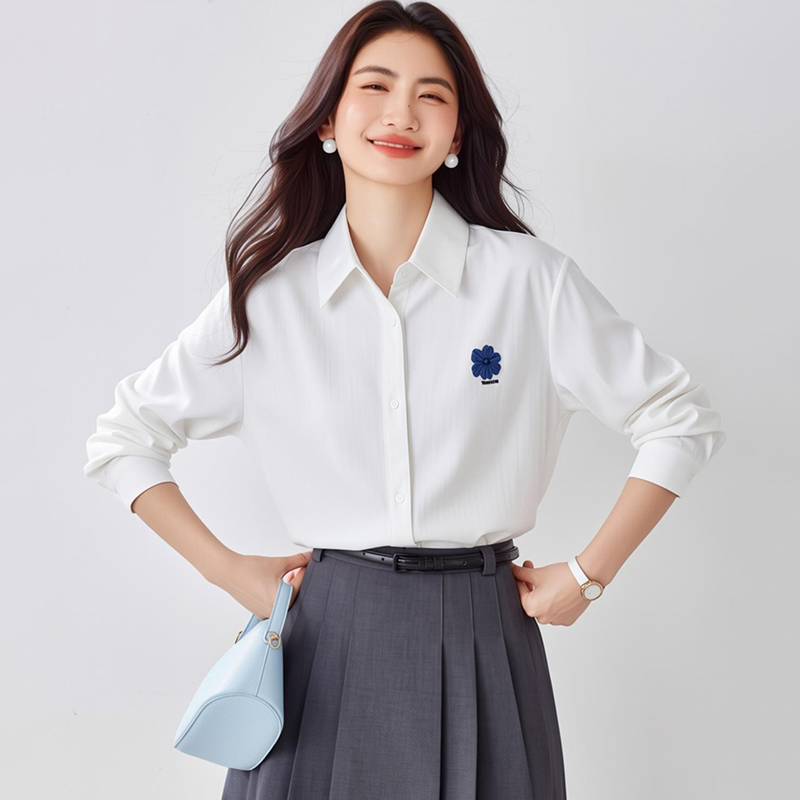 Thin commuting spring tops Casual white shirt for women