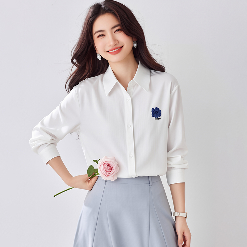 Thin commuting spring tops Casual white shirt for women