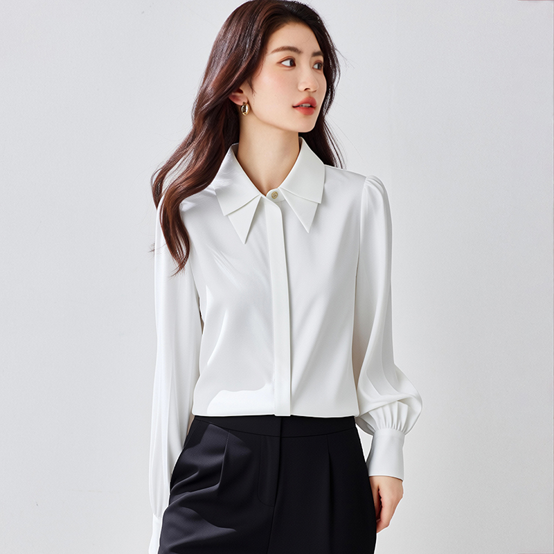 White spring shirt Korean style satin tops for women