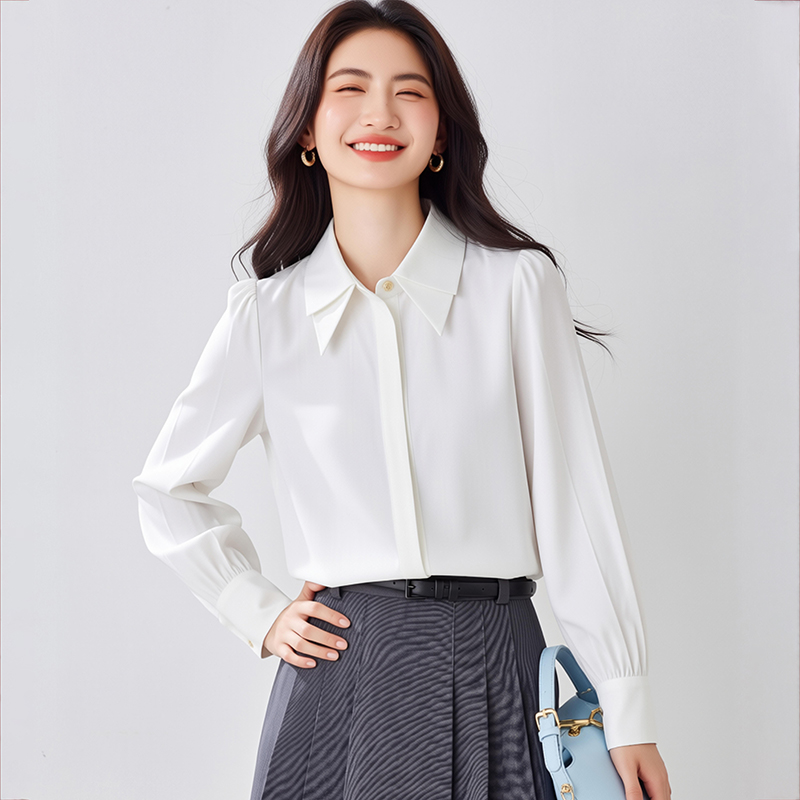 White spring shirt Korean style satin tops for women