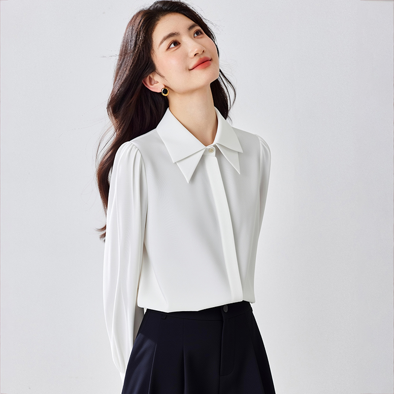 White spring shirt Korean style satin tops for women