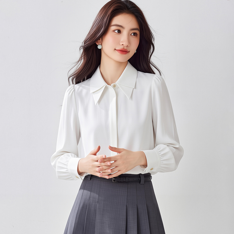 White spring shirt Korean style satin tops for women