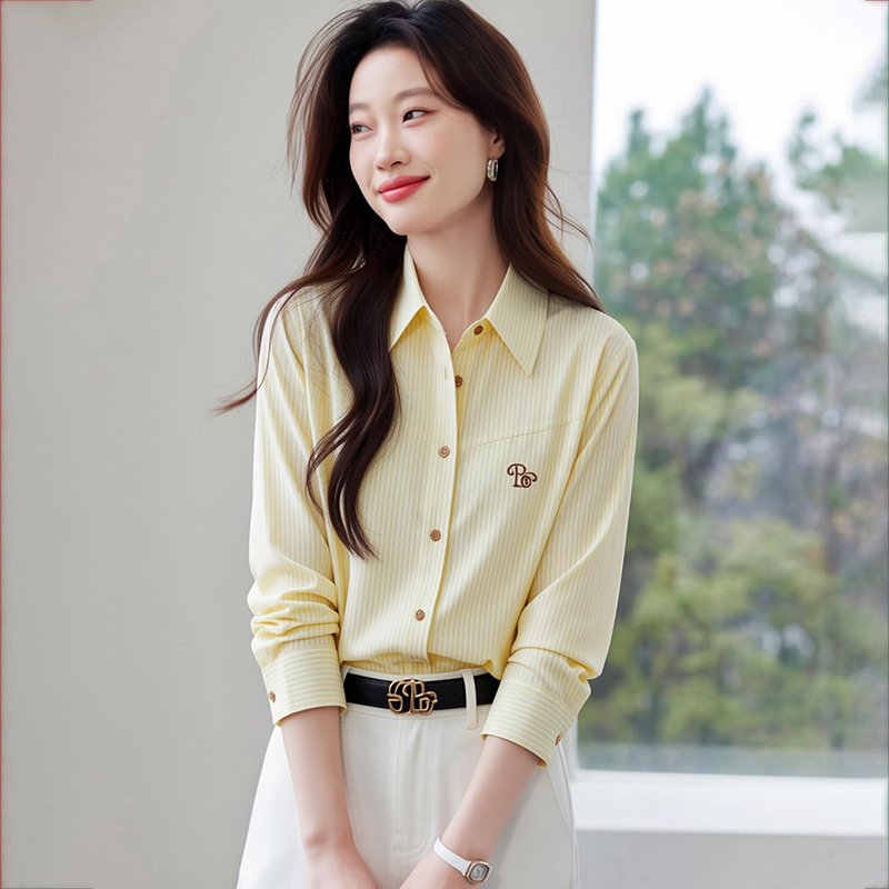 Embroidery stripe shirt all-match sun shirt