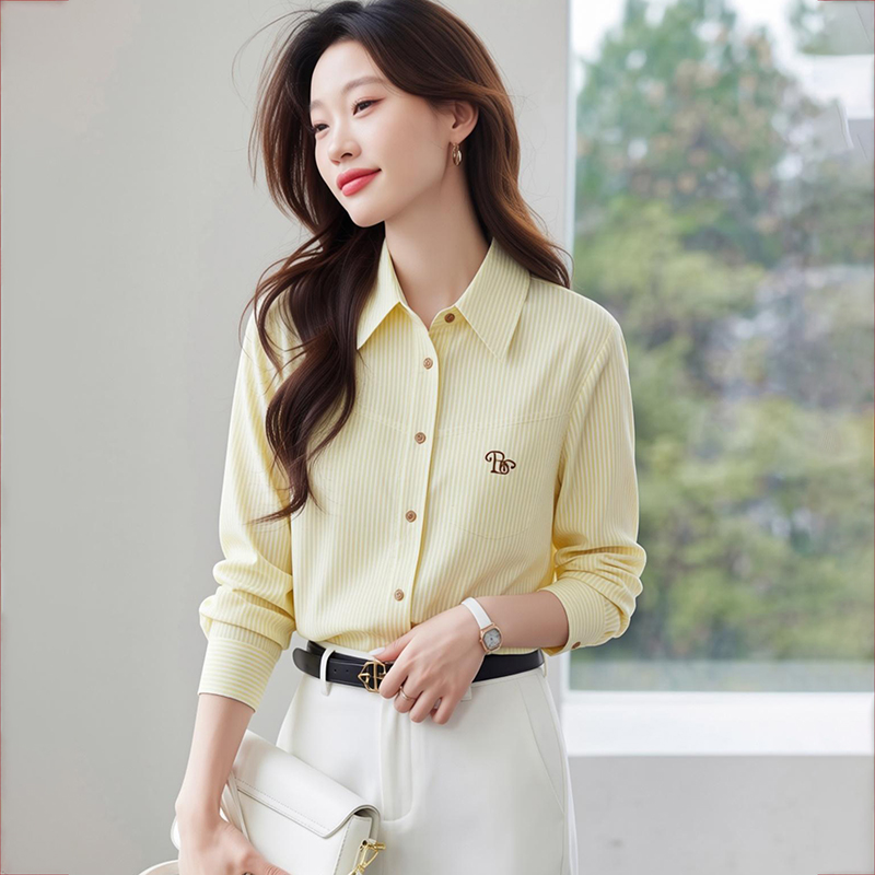 Embroidery stripe shirt all-match sun shirt