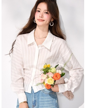 White long sleeve shirt pinched waist temperament tops