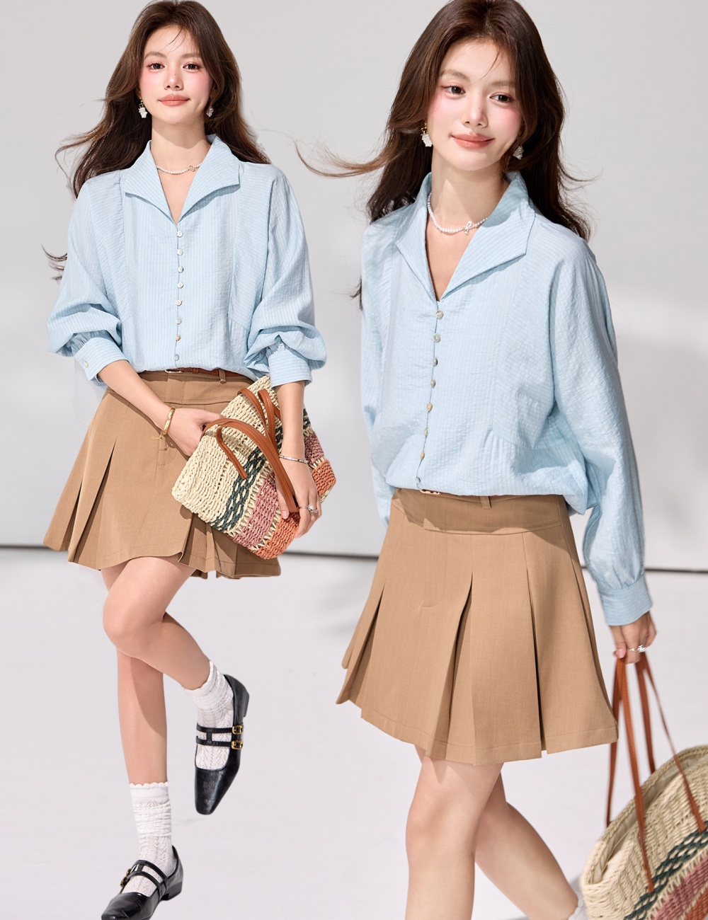 Retro all-match tops spring breasted shirt for women