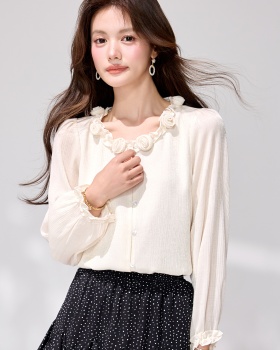 France style wood ear long sleeve shirt spring flowers tops