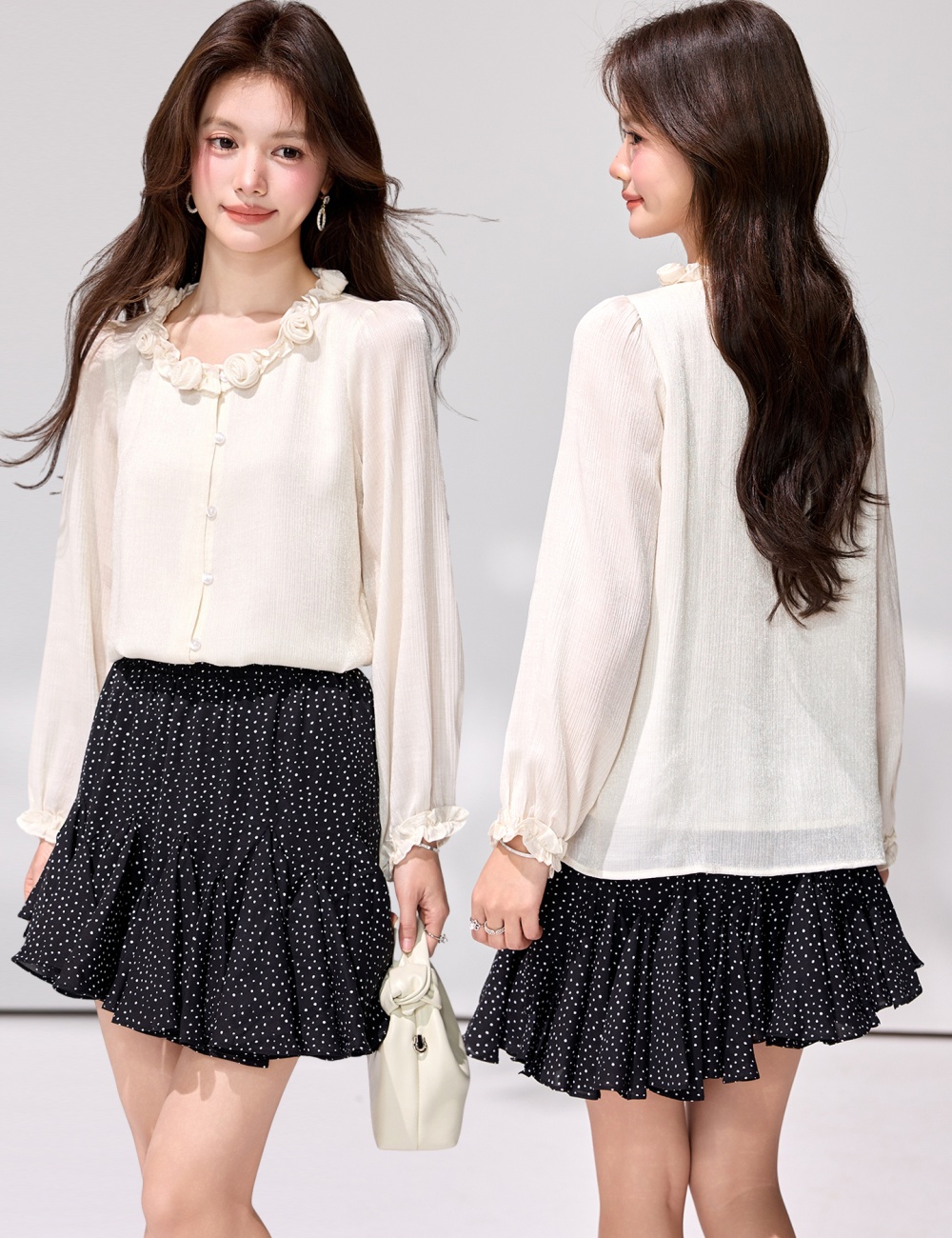 France style wood ear long sleeve shirt spring flowers tops