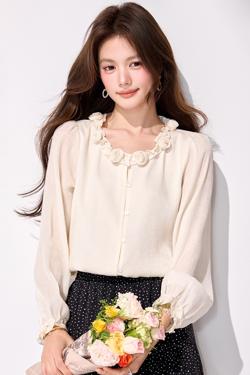 France style wood ear long sleeve shirt spring flowers tops