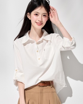 Loose spring commuting shirt white lazy tops