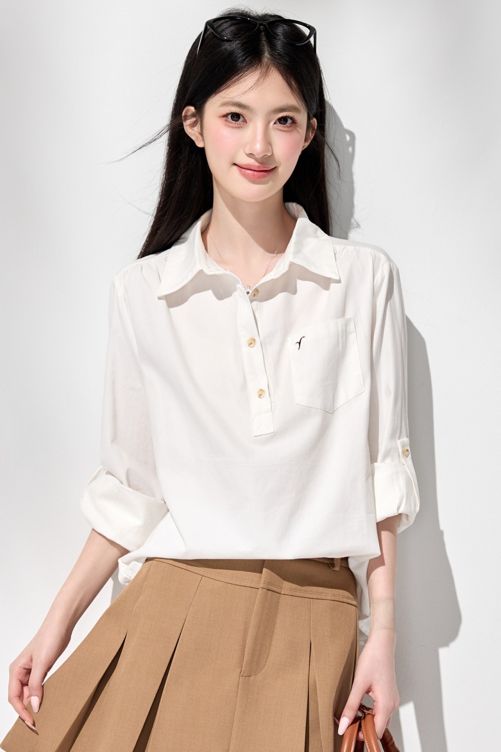 Loose spring commuting shirt white lazy tops