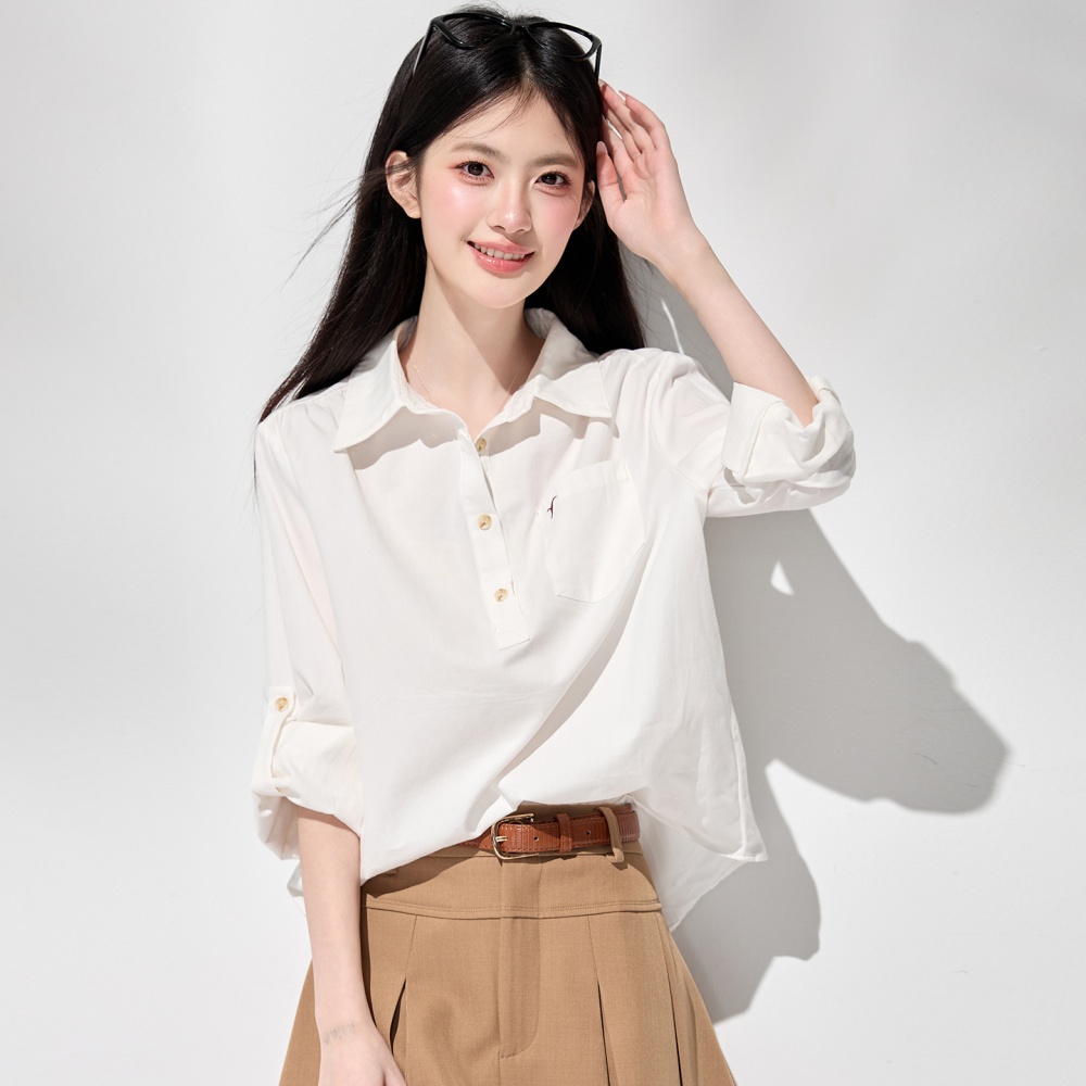 Loose spring commuting shirt white lazy tops