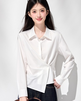 Lapel fold spring temperament white commuting shirt