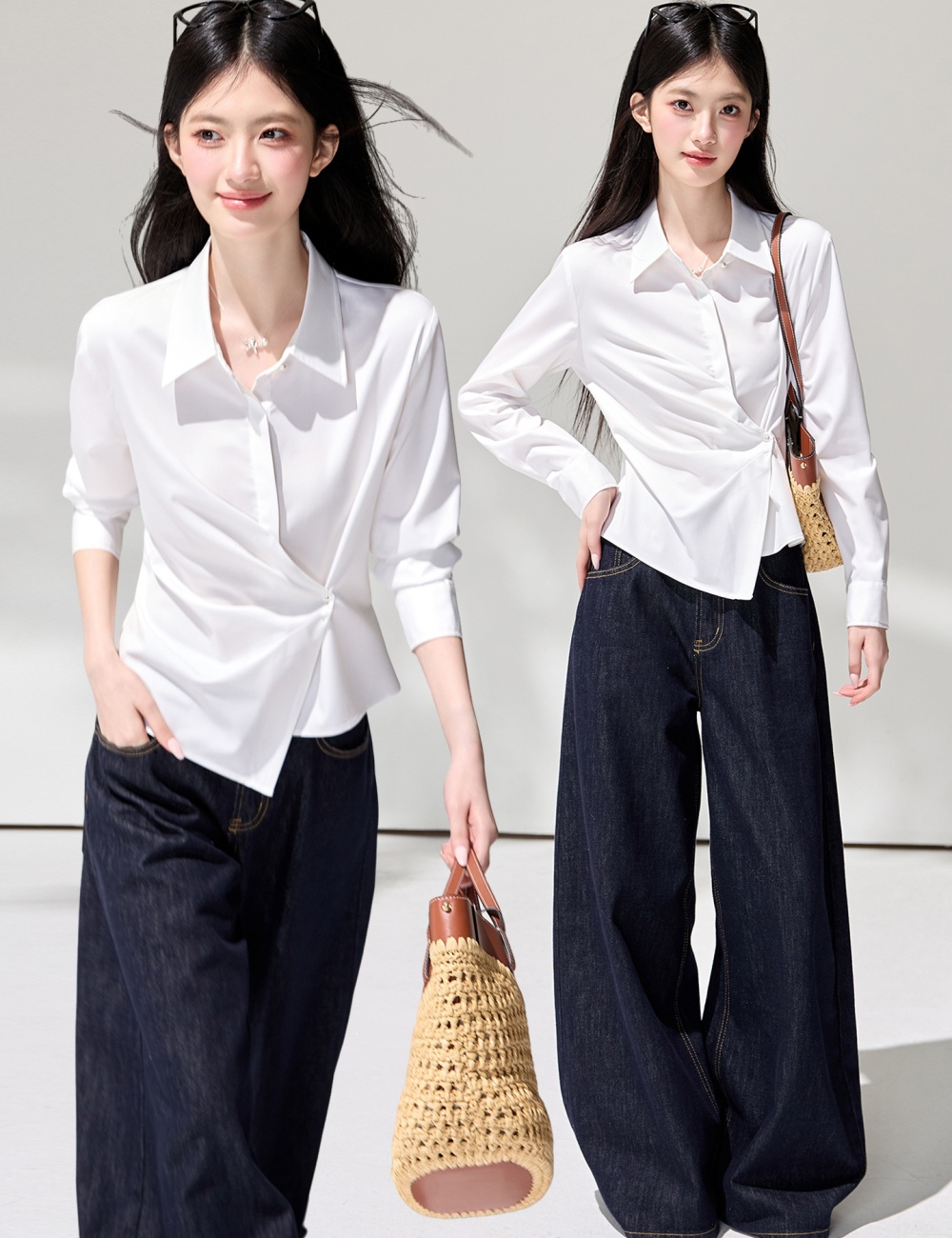 Lapel fold spring temperament white commuting shirt