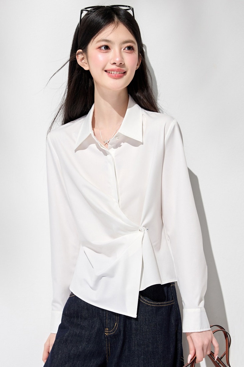 Lapel fold spring temperament white commuting shirt
