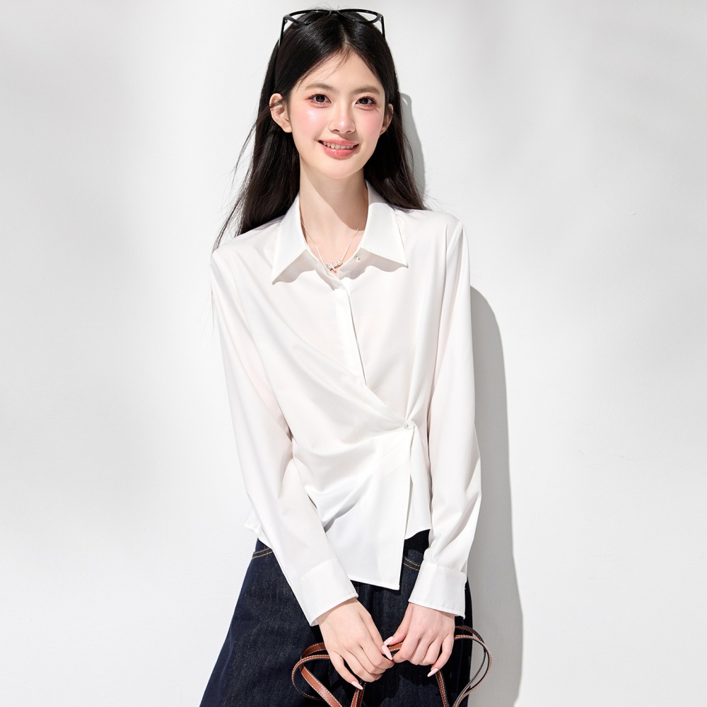 Lapel fold spring temperament white commuting shirt
