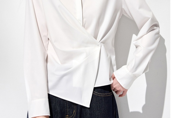 Lapel fold spring temperament white commuting shirt