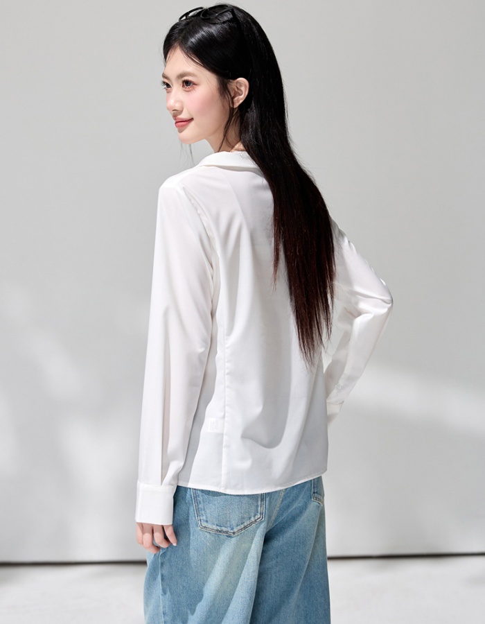 Niche spring white shirt V-neck temperament tops