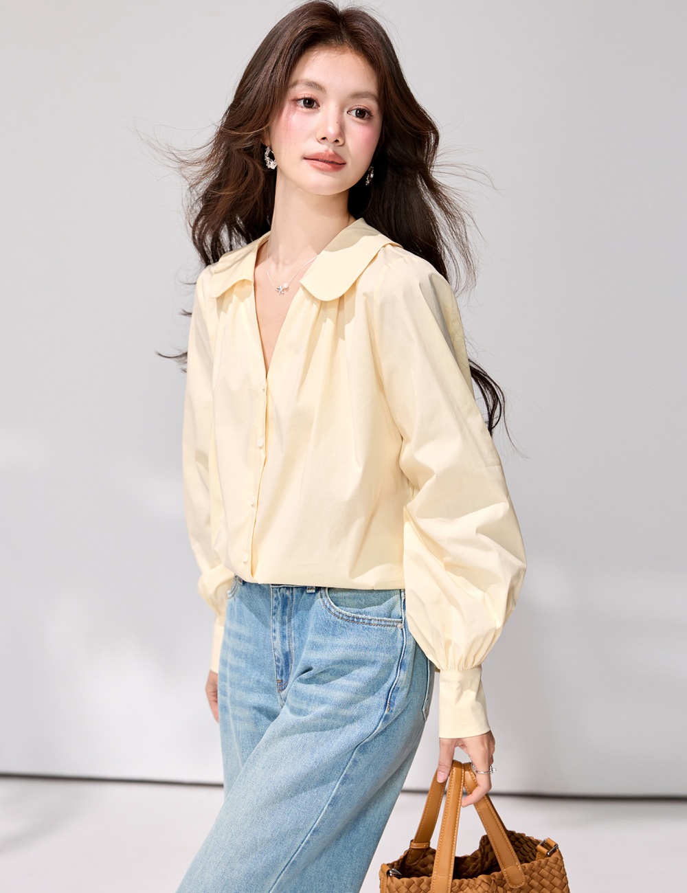 Doll collar all-match shirt spring long sleeve tops