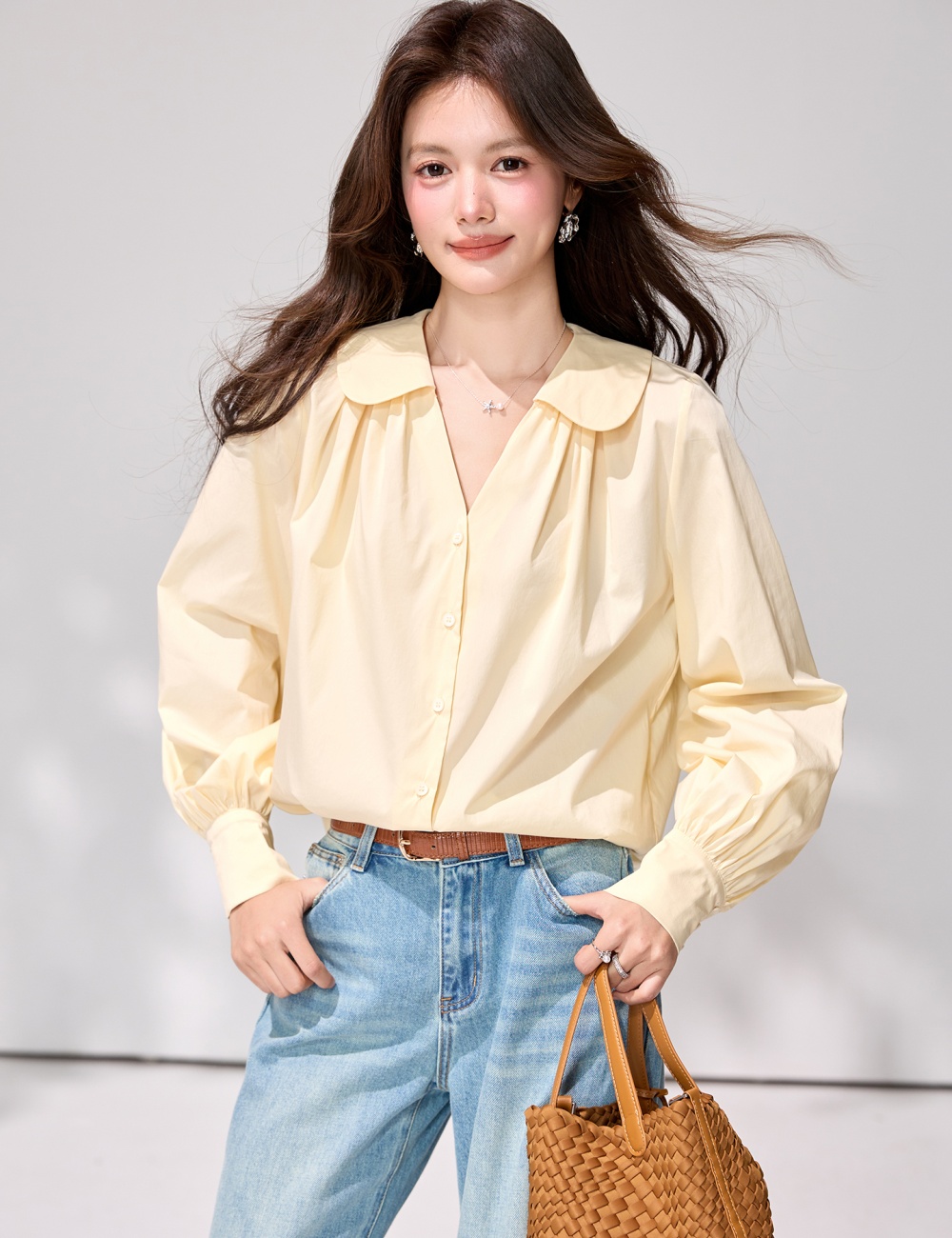 Doll collar all-match shirt spring long sleeve tops