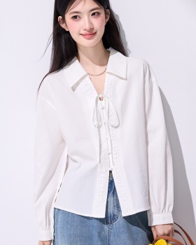 White long sleeve retro shirt lapel frenum tops