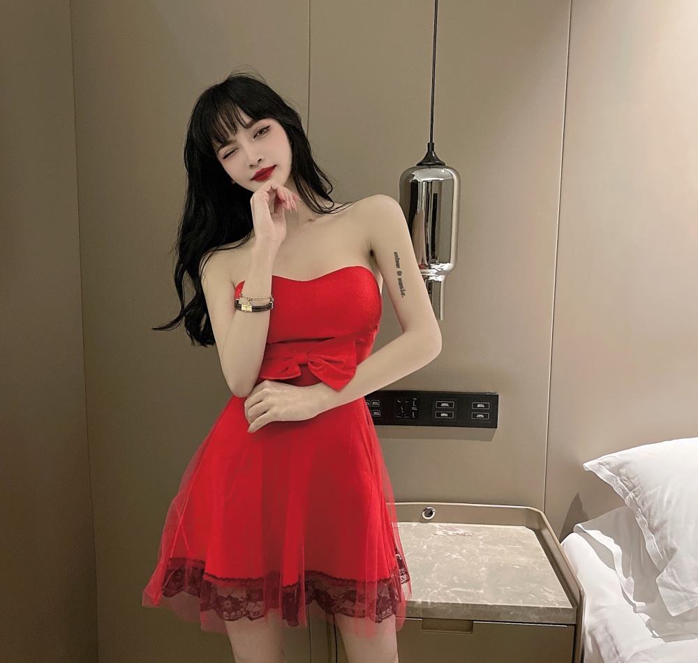 Sexy night show dress bridesmaids bow Sexy underwear