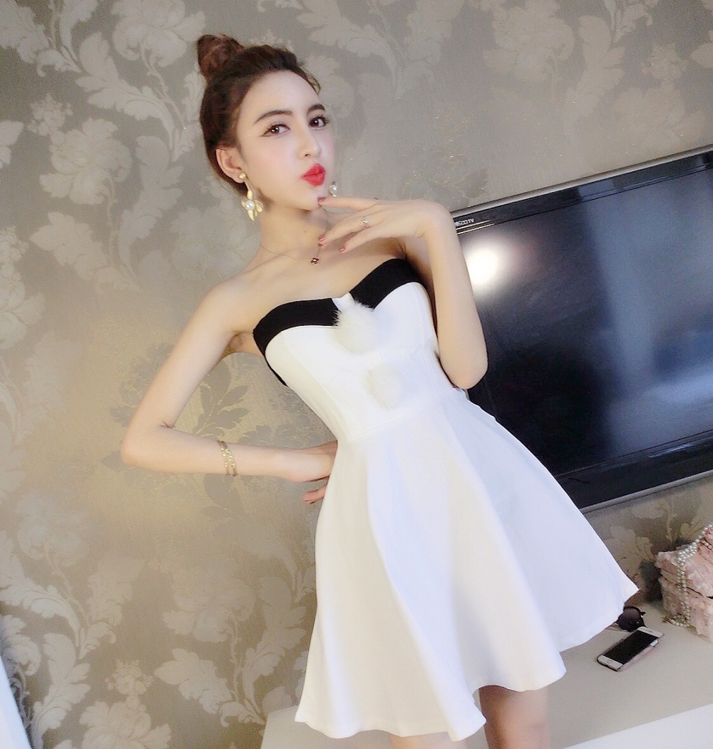 Sexy hairball dress wrapped chest nightclub formal dress