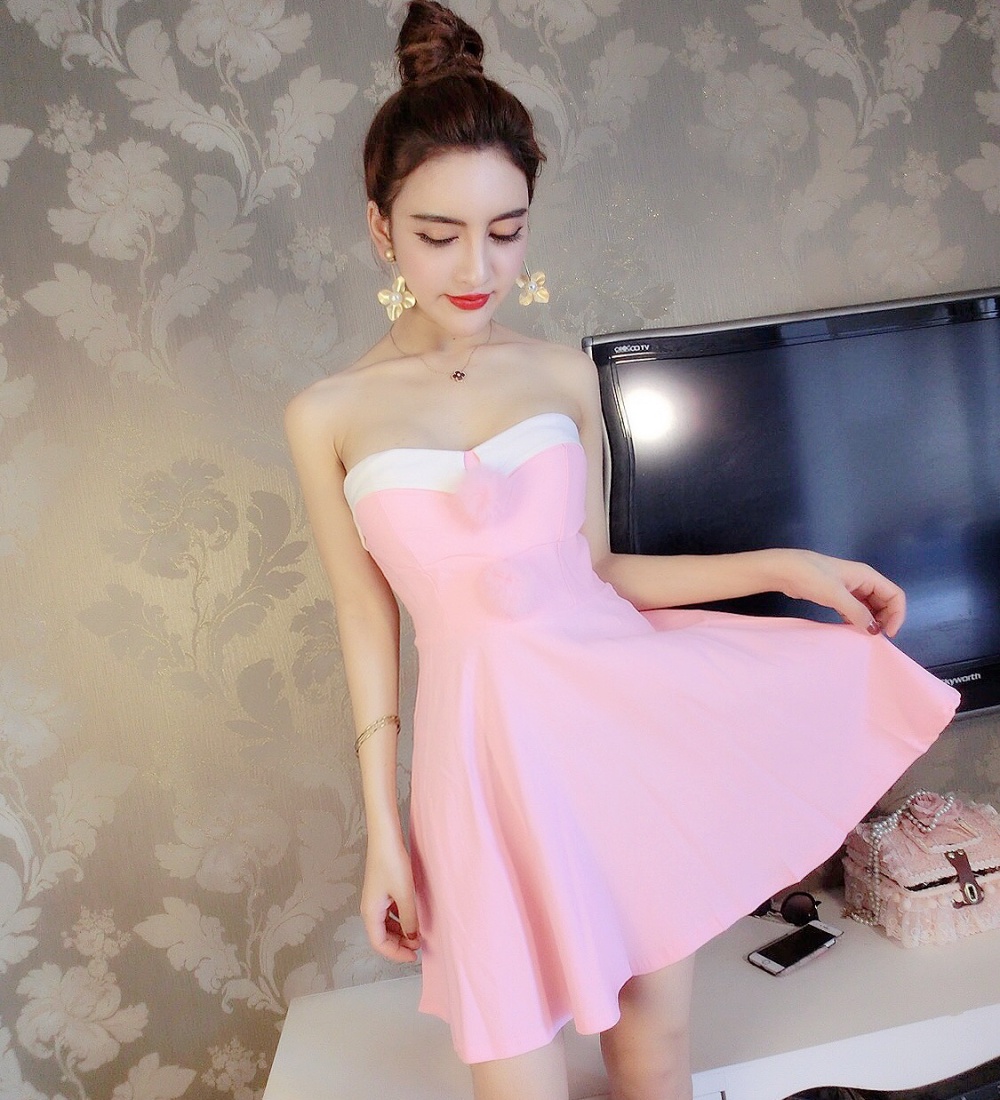 Sexy hairball dress wrapped chest nightclub formal dress