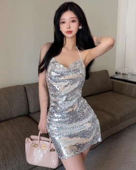 Bottoming sequins halter small sling sexy glitter dress